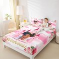 thumbnail image 3 of Castle Fairy Cute Black Princess Bed Sheets 4-Piece,Castle Rose Print Full Size Sheets,Pink White,1 Fitted Sheet, 1 Flat Sheet and 2 Pillowcases, 3 of 6