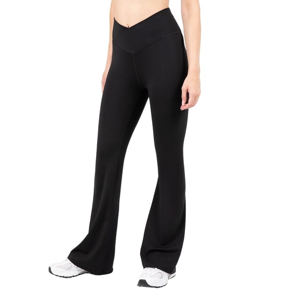 YITTY Active Women's Ultraluxe Crossover Kick Flare High Waist Legging, Athleisure, 4-Way-Stretch, Iconic Black, S, Regular | 32" Inseam