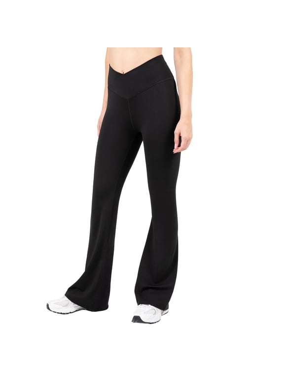 Active Women's Ultraluxe Crossover Kick Flare High Waist Legging, Athleisure, 4-Way-Stretch, Iconic Black, XL, Regular | 32" Inseam