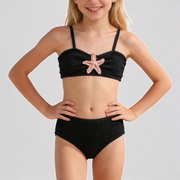Daznico Sequin Accent Smocked Spaghetti Strap Two-Piece Bikini Swimwear Bathing Suit (Girls'),7-8 Years