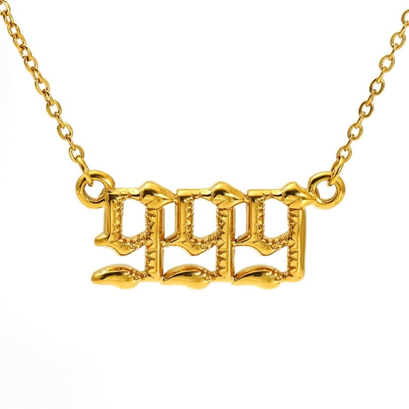 HIJONES Women's Stainless Steel Trendy Bubble Chubby Angel Number 111-999 Pendant Gold Plated Charm Necklace Gold 999