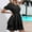 Black, variant on USSUMA Skirts for Women Trendy Summer Dresses Short Sleeve Crew Neck Casual Solid Color Pleated Sloping Shoulder Maxi Dress Lounging Skirts Loose Skirts Office Black Dress Size-L