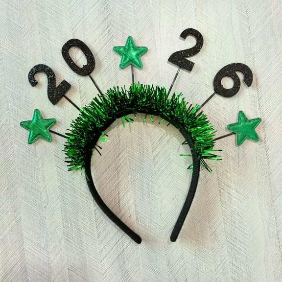 FXMLRLK 1 Pack 2026 Happy New Year Headbands for Women, Glitter & Gold Party, Adjustable Adult Celebration Accessories, Green