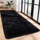 thumbnail image 5 of Alfombra esponjosa para recámara, sala de estar, alfombra de área de pelo negro de 2 x 6 pies, alfombra suave y mullida para mesita de noche, cuarto de niños, recámara universitario,Negro, 5 of 7