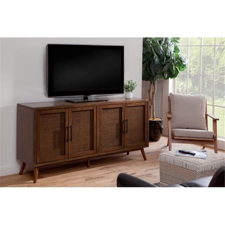 Classic Mid-Century Modern 4-Door Cinnamon Brown Wood TV Stand