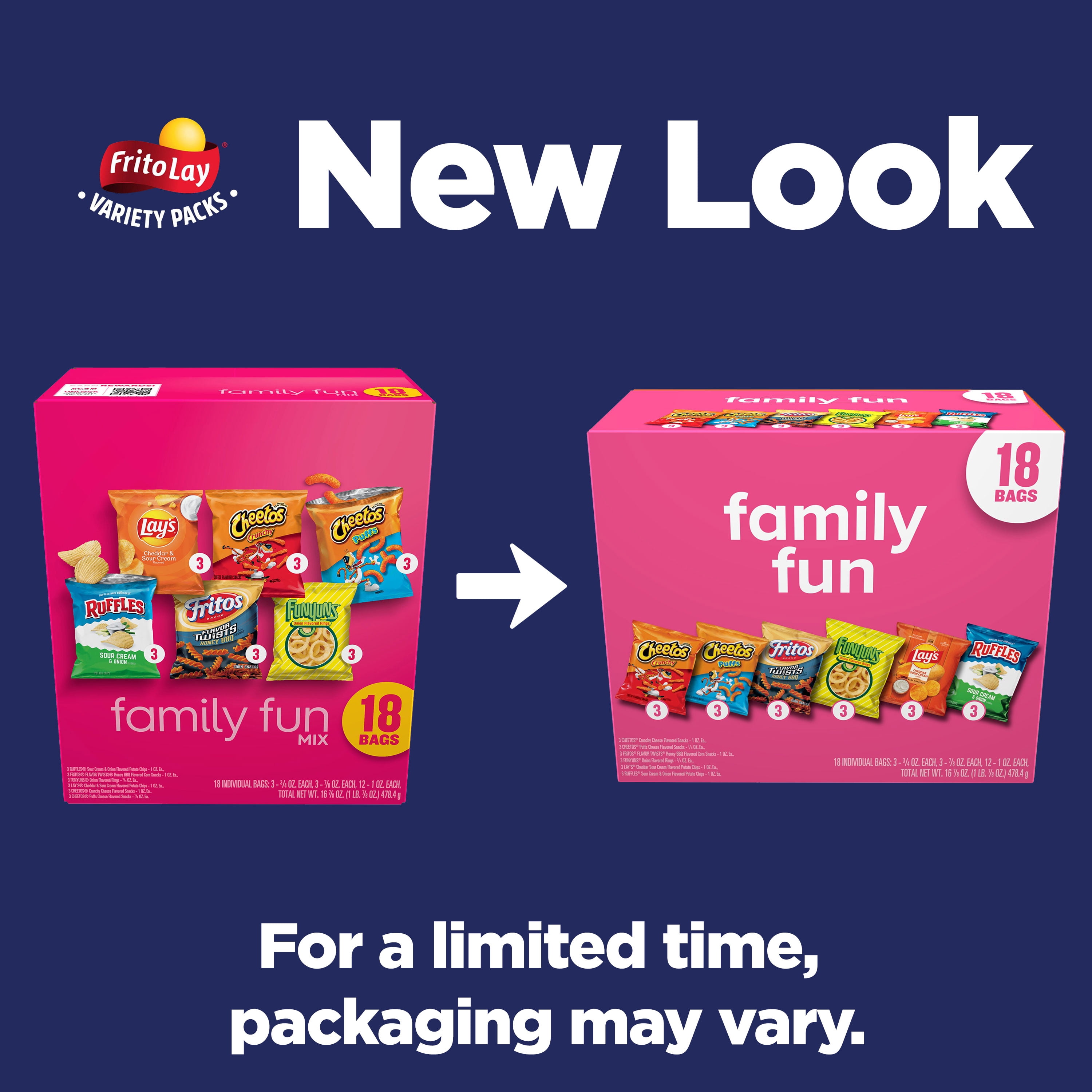 Frito Lay Variety Pack, Family Fun Mix, Chips, Single Serve Bags, 18 Pack