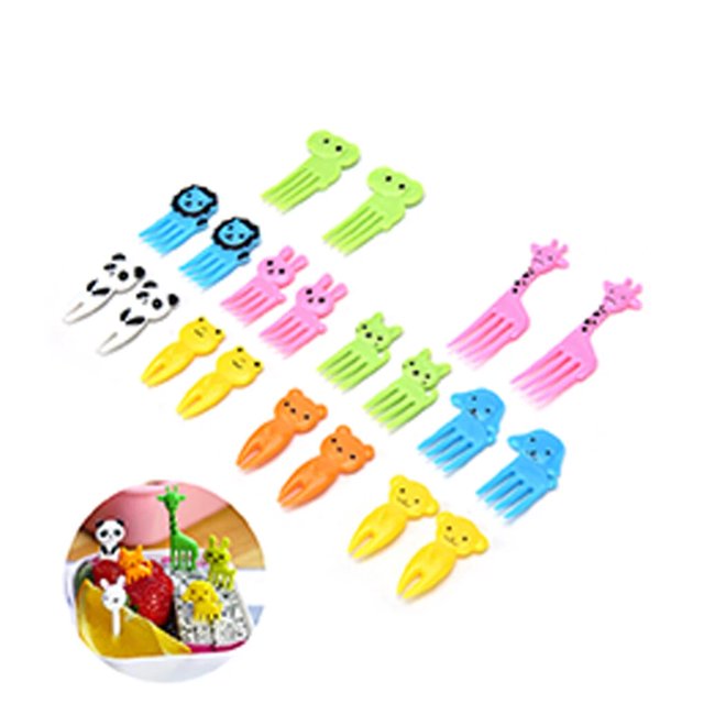 Mini Tenedor de fruta de granja de animales para niños, 10 piezas, dibujos animados, Snack, pastel, postre, palillo de dientes, almuerzo Bento, decoración de fiesta, Color aleatorio