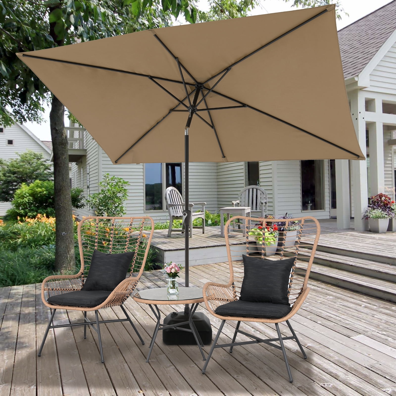 9.8FT Outdoor Rectangular Patio Umbrella, with Crank & Push-Button Tilt, & Durable All - Weather Design, UV Protection, Waterproof, for Garden, Backyard, Pool, Beige