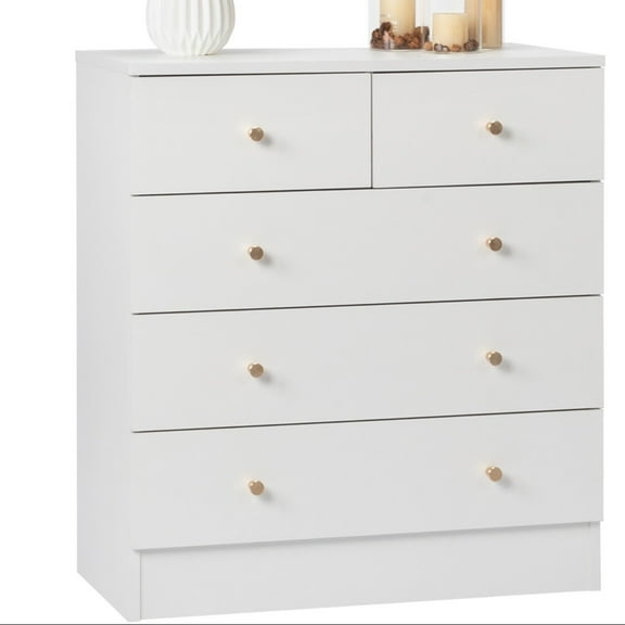 Zimtown 5-Drawers Dresser Chests, Wood Chest of Drawers,Dressers Organizer for Bedroom, Living Room,Hallway, White