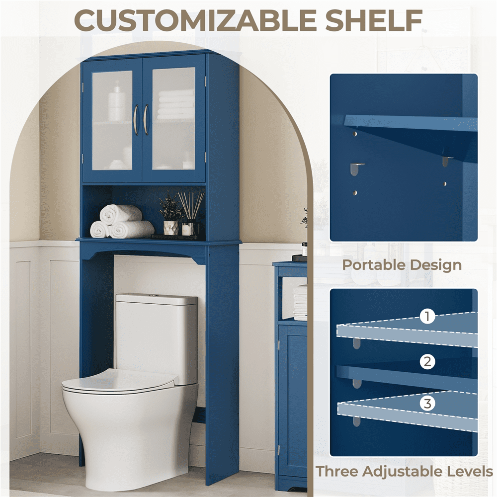 Renwick Free-Standing Toilet Storage Cabinet Bathroom Storage Rack with Open Shelf, Navy Blue