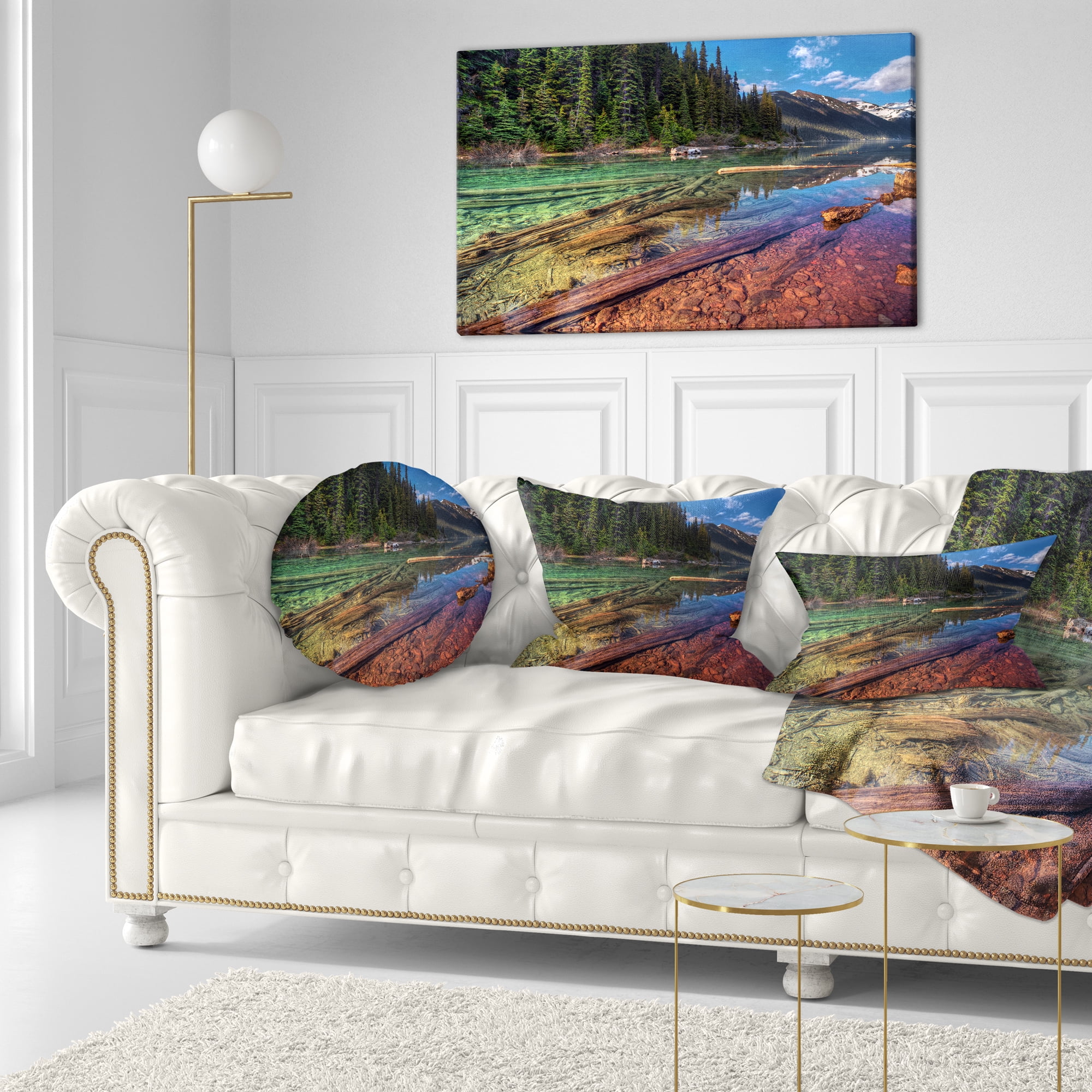 Designart Beautiful View of Mountain Lake - Landscape Printed Throw Pillow - 12x20