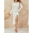 thumbnail image 4 of Liacowi Women Fashion Sweater Dress Solid Color Crew Neck Long Bodycon Dress Fall Slit Long Sleeve Knit Dress, 4 of 9