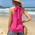thumbnail image 5 of TEAJOPSUU Womens Summer Tank Tops Loose Fit Mock Neck Halter Sleeveless Shirts Solid Color Casual Comfy Blouses for Everyday Office Wear B-Hot Pink, 5 of 8