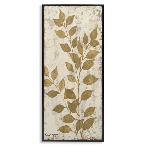 Stupell Industries Glam Natural Leaves Impression Black Framed Giclee Art, 10 x 24, by Michael Marcon