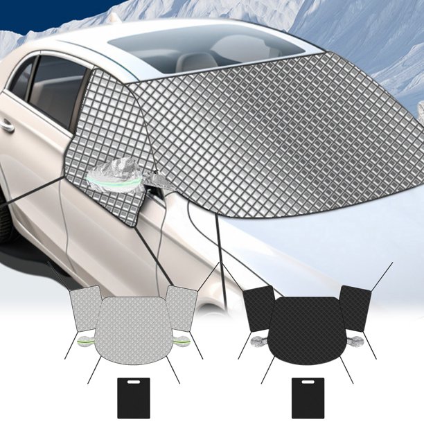 Paracristales delanteros del coche protector solar | Capa de aluminio para la nieve y el sol | Aislamiento térmico, prevención de heladas, protección contra la suciedad | Incluye 6 imanes | 265x170cm