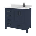 thumbnail image 3 of Ayna Decors Rooh 36 in Navy Blue Bathroom Vanity Set with White Quartz Countertop and Brass Faucet | Pop-Up Drain and P-Trap Included | Black Hardware, 3 of 10