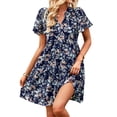 thumbnail image 2 of Women'S Floral Ruffle Midi Dress V Neck Flowy Tiered Long Dress Navy Blue XL, 2 of 10
