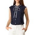 thumbnail image 1 of INSPIRE CHIC Women's Tie Neck Cap Sleeve Button Down Ruffle Summer Shirts L Navy Blue, 1 of 7
