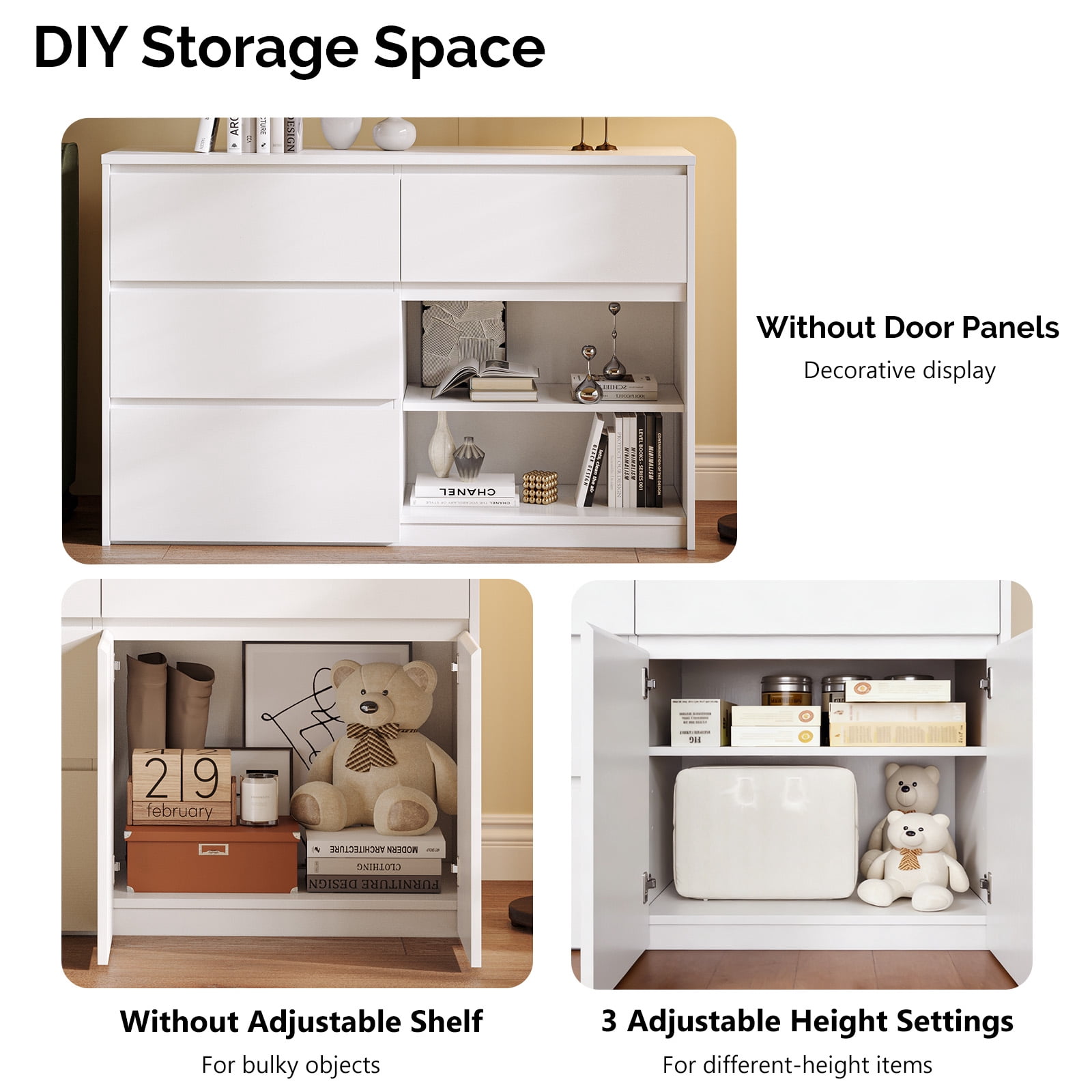 Ktaxon 6 Drawer Dresser with Large Storage Space Dresser Wood Dresser Storage Cabinet Drawer Organizer Chest Of Drawers, White