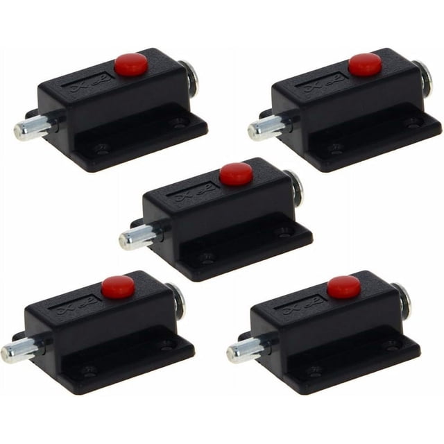 Pestillo de perno de puerta con resorte, pestillo de barril deslizante de plástico ABS negro con botón de interruptor para puerta, gabinete, accesorios de hardware para muebles