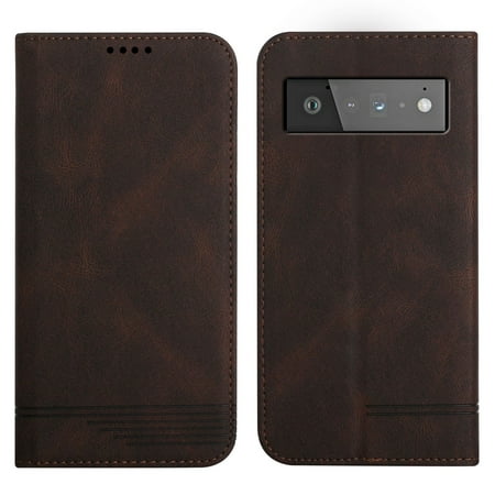 Shoppingbox Case for Google Pixel 6 Pro ,Leather Magnetic Flip Wallet Cover with Card Slots Kickstand - Brown