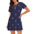 thumbnail image 1 of Fotbe Anchor Heart Blue Bata de Dormir para Mujer con Estampado, Camisón de Algodón de Manga Corta, Ropa de Dormir Casual, 1 of 6