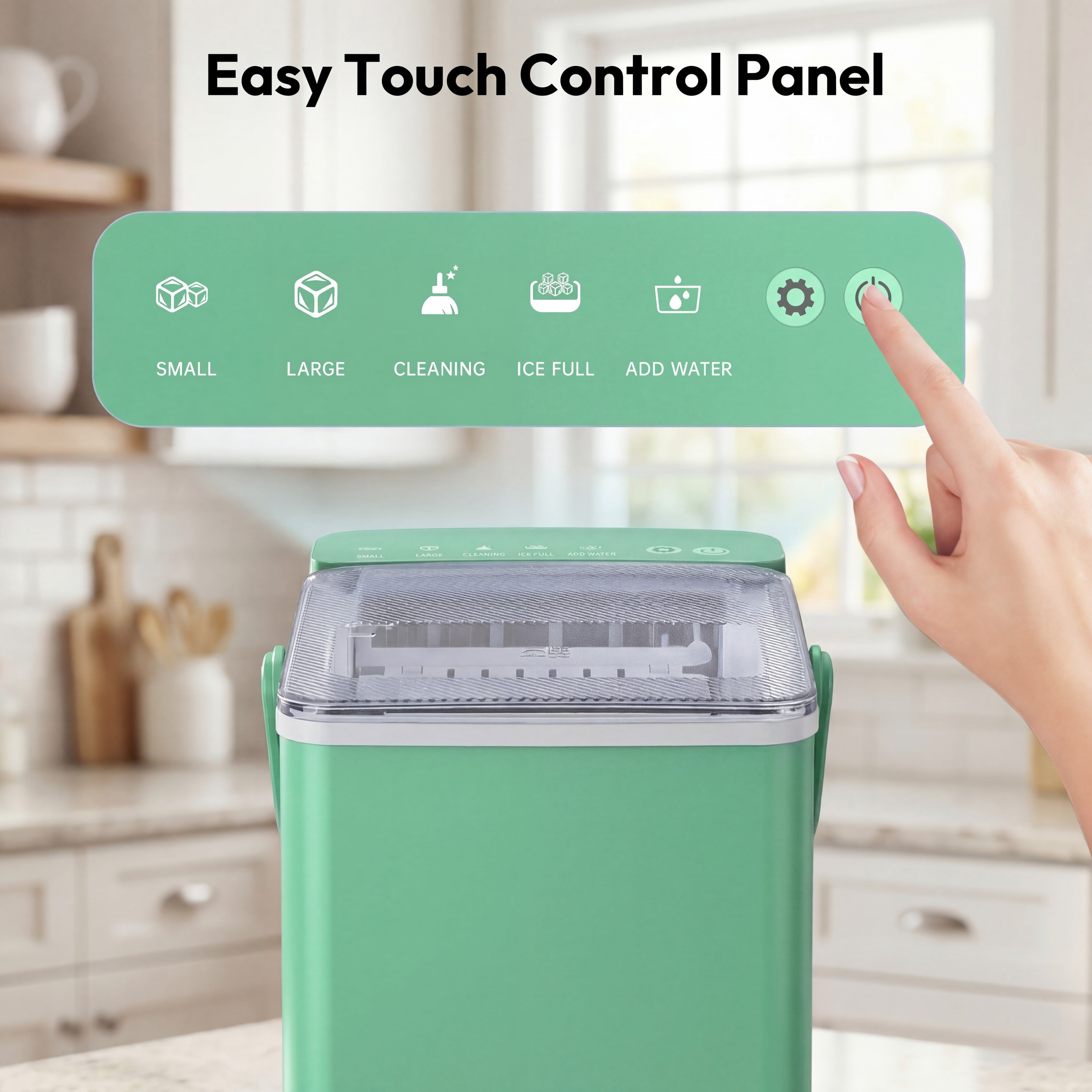 EUHOMY Countertop Ice Maker, 26 lbs/Day Portable Bullet Ice Machine, Self-Cleaning, Compact Design, Green