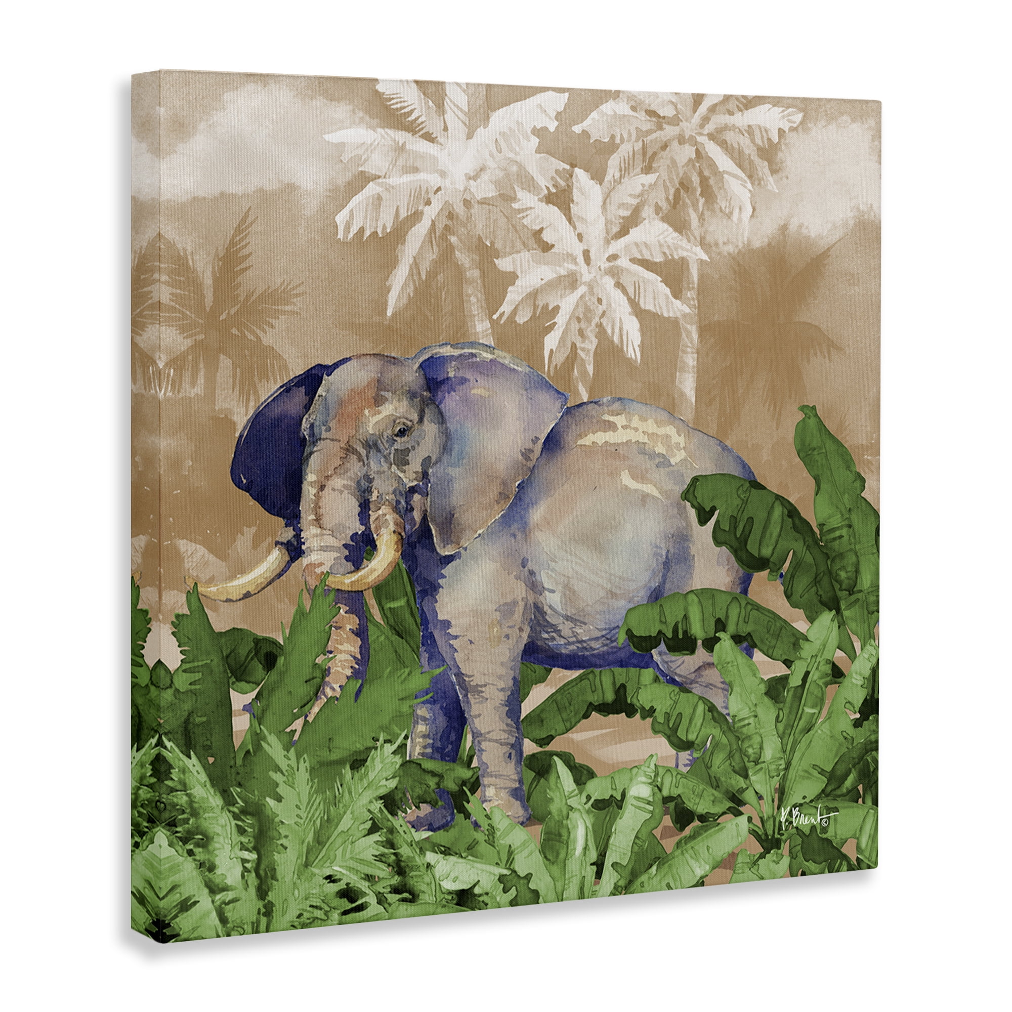 Stupell Industries Jungle Life Elephant Animals & Insects Painting Gallery Wrapped Canvas Art Print Wall Art, 24 x 24
