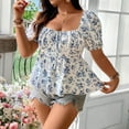 thumbnail image 5 of Ser Usted Camisa Suelta Casual Cuello Cuadrado Impreso de Manga Corta, Damas Larga Blusa de Verano para Leggings Y Diario, 5 of 5