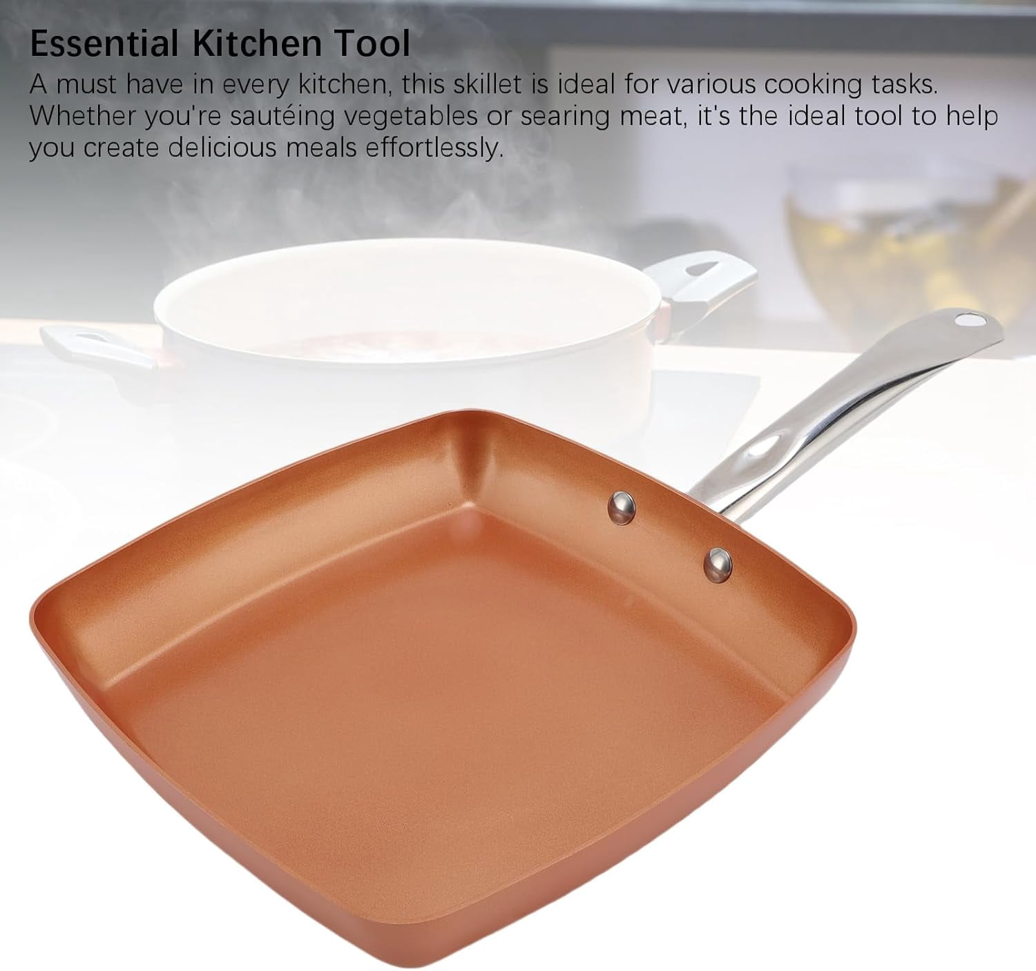 Square Frying Pan Copper Color Aluminum Alloy Non Stick Ceramic Coating Induction Compatible Cookware
