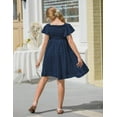 thumbnail image 4 of Aideaone Girls Chiffon Dress Flutter Ruffle Short Sleeve Kids Square Neck Frocks Navy Blue 6-13Y, 4 of 7