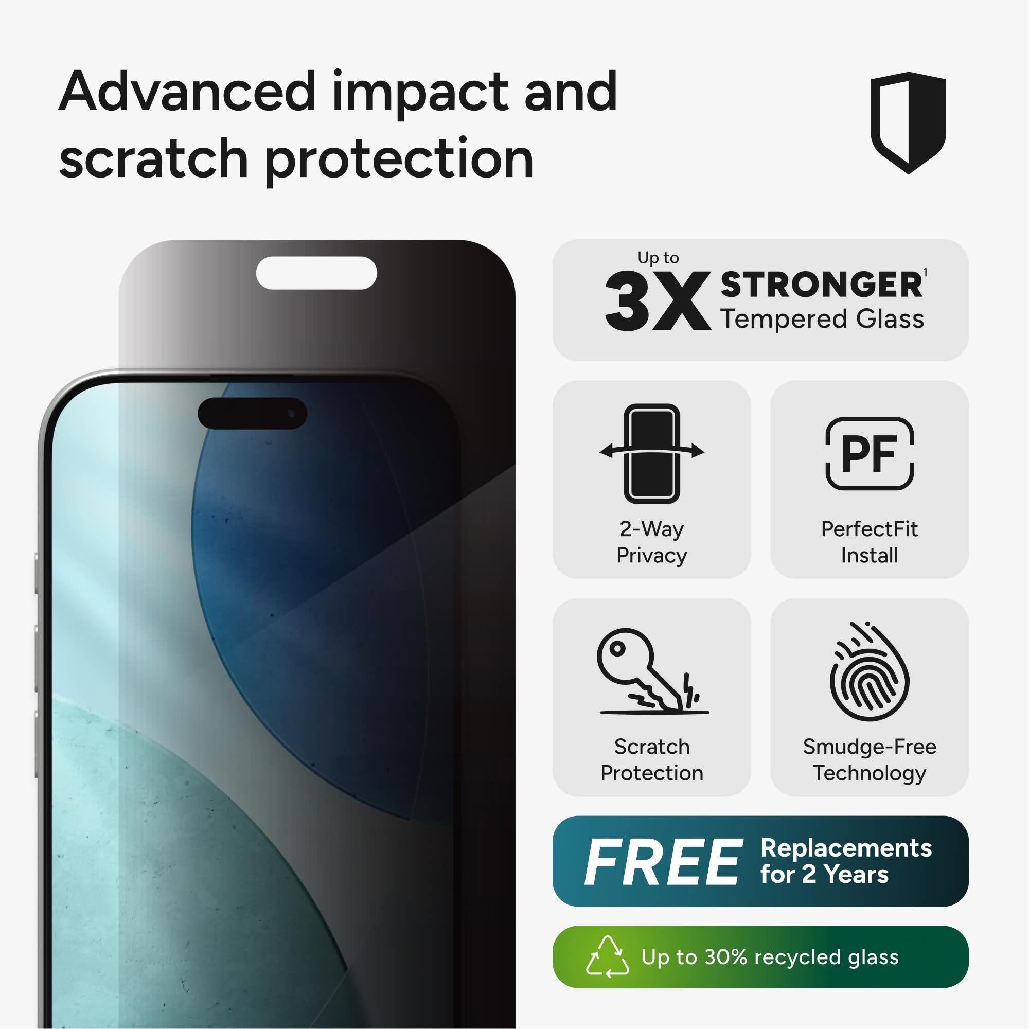 ZAGG InvisibleShield Glass Privacy Screen Protector, iPhone 17/16 Pro photo 3