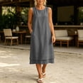 thumbnail image 4 of Levmjia Womens Dresses Flowy Elegant Solid Color Dress and Sleeveless Round Neck One-Piece Set Plus Size Sleeveless Commute Maxi Dress, 4 of 7