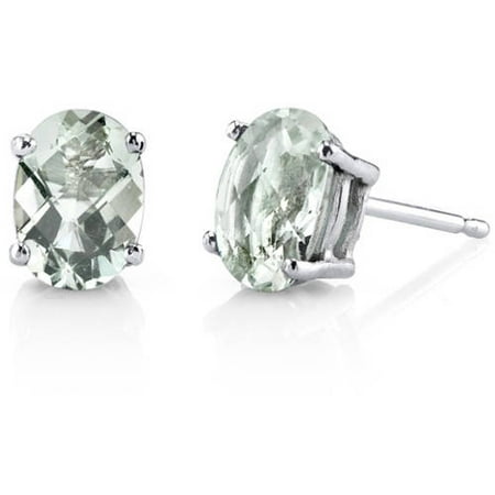 - Oravo 1.50 Carat T.G.W. Oval-Cut Green Amethyst 14kt White Gold Stud Earrings