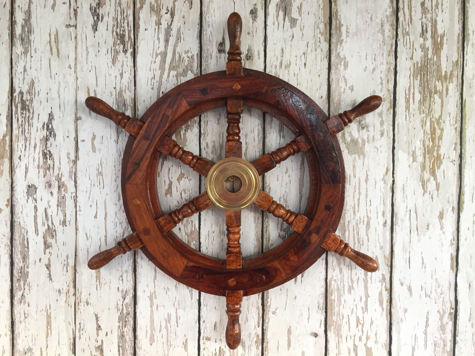 18" Wood / Brass Ship Wheel Wooden Ship's Wheel Decorative Nautical