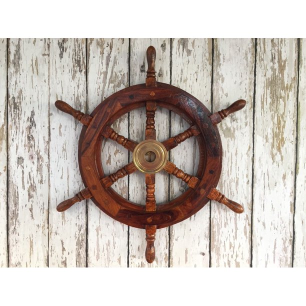 18" Wood / Brass Ship Wheel - Wooden Ship's Wheel - Decorative Nautical