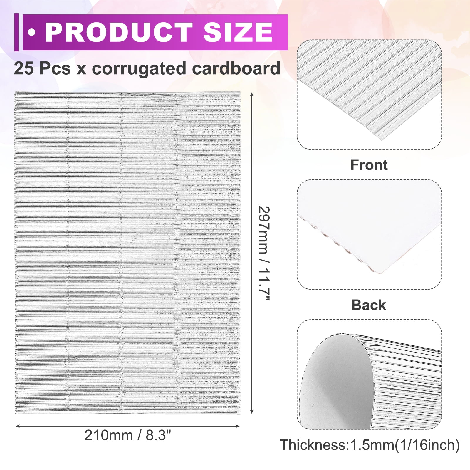 Uxcell 25 Sheets A4 Luminous Silver Metallic Corrugated Cardboard Paper,8.3 inch  x 11.7 inch Shiny Corrugated Paper for DIY Art Crafts, Scrapbooking, Gift Box