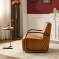 thumbnail image 3 of YINGYING Vintage Swivel Accent Chair, Faux Leather Round Barrel Chair with Solid Wood Armrests, Ergonomic Single Sofa Chair for Bedroom, Office, Apartment, 3 of 9