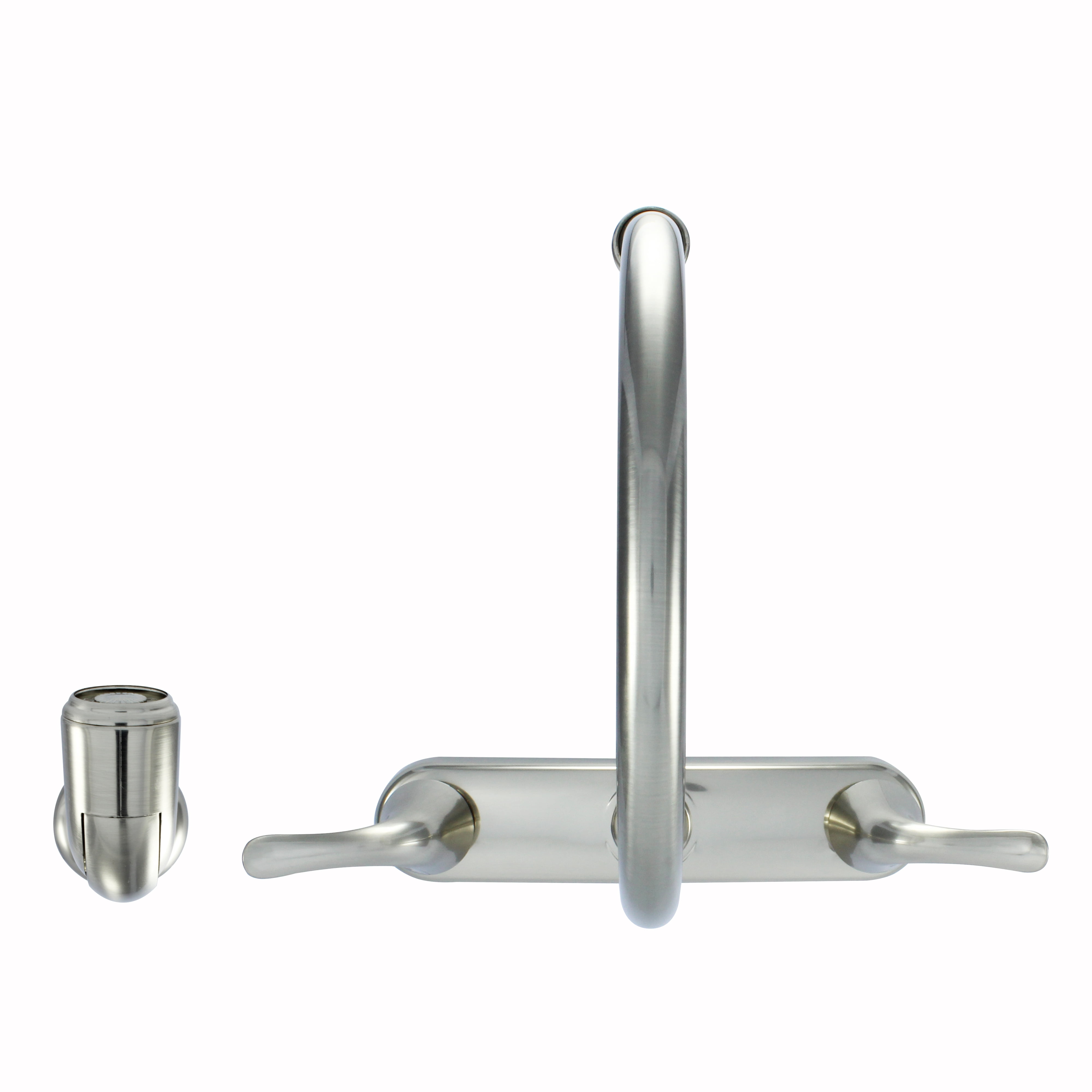 Brushed Nickel Non Metallic High Spout Double Handle Faucet With Spray