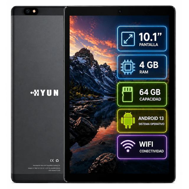 Tablet, Hyundai HYtab Plus 10WB2, 10.1, Procesador Quad-Core, 4GB RAM, 64GB Almacenamiento,lápiz óptico y auriculares de cable incluidos