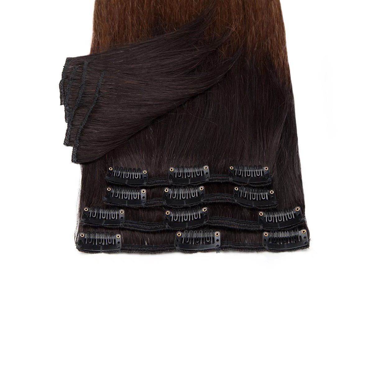 MY-LADY Ombre Clip in 100% Remy Human Hair Extensions 8Pcs Full Head Weft Highligh Hairpiece Long Straight #1BT4 Black Brown to Medium Brown 16inch