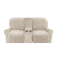 thumbnail image 3 of SHANNA Reclining Loveseat Cover with Middle Console Slipcover, 8-Piece Velvet Stretch 2-Seater Recliner Sofa Covers,Beige, 3 of 10