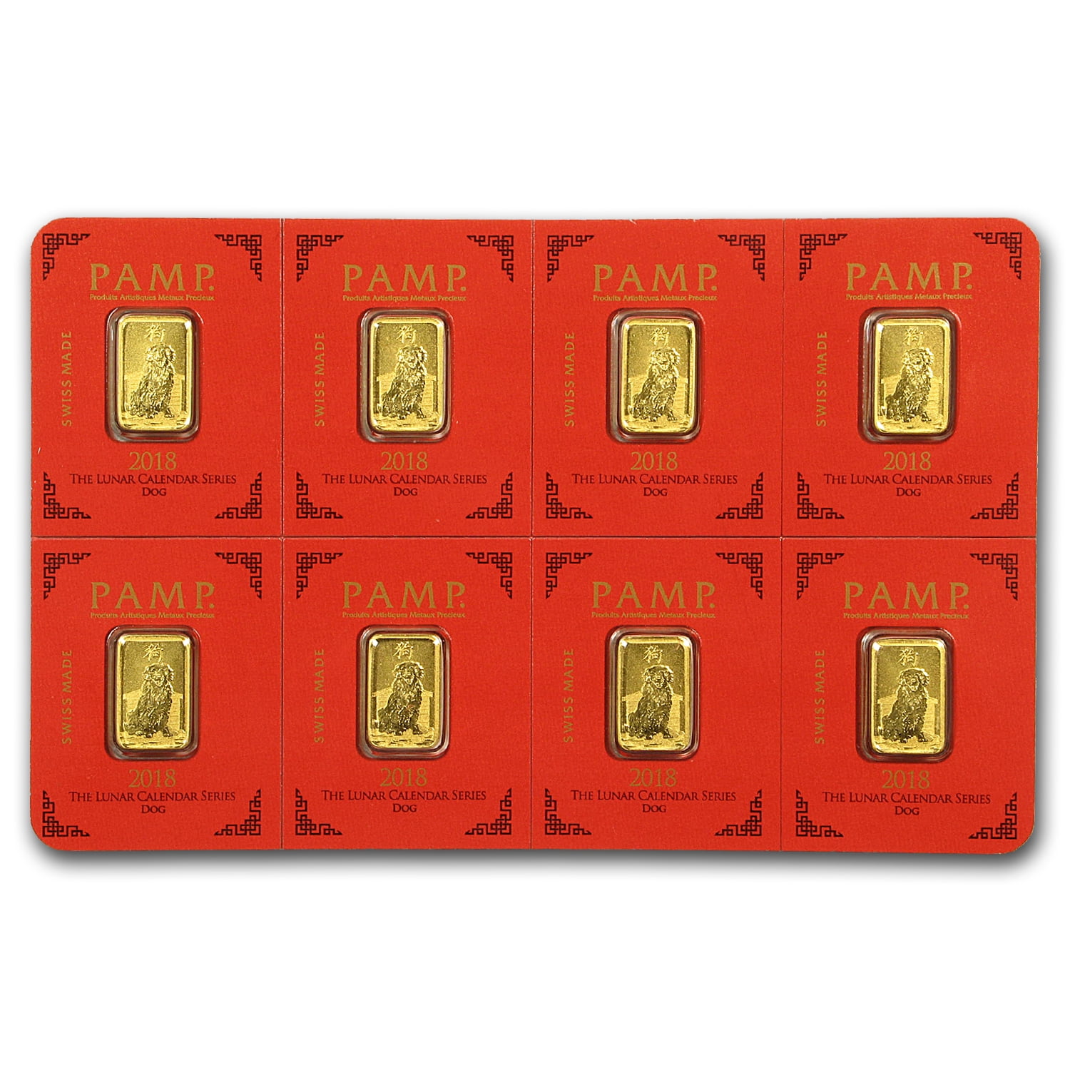 8x1 gram Gold Bar PAMP Suisse Lunar Dog Multigram+8 (In Assay)
