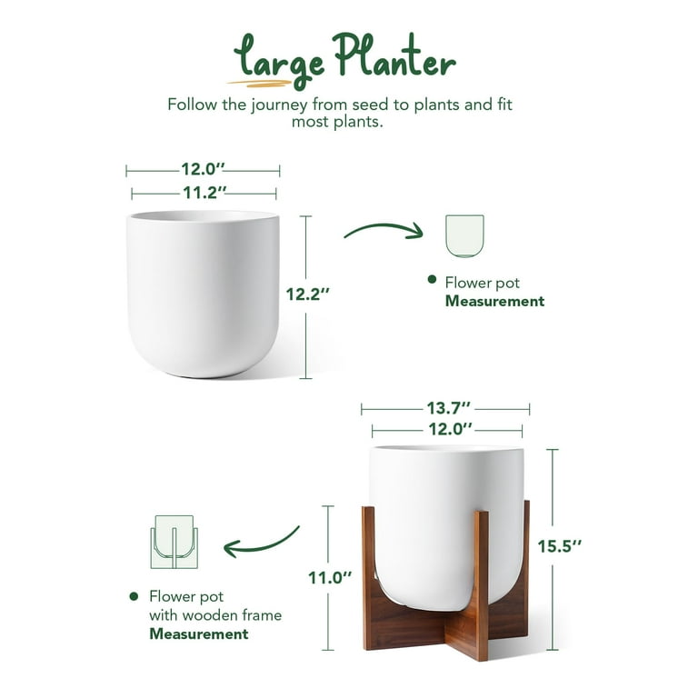 BEMAY 12 Inch White Ceramic Planter with Wood Stand photo 8