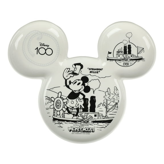 Disney 100 Steamboat Willie Artwork Mickey Mouse Shaped 12 White Tray Plate