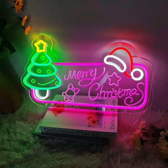 Merry Christmas Neon Sign,Christmas Bells Neon Light,Red Led Signs for Wall Decor,Letters Neon Light Sign Usb Light Up Sign for Bedroom Living Room Shop Door Bar Christmas Party