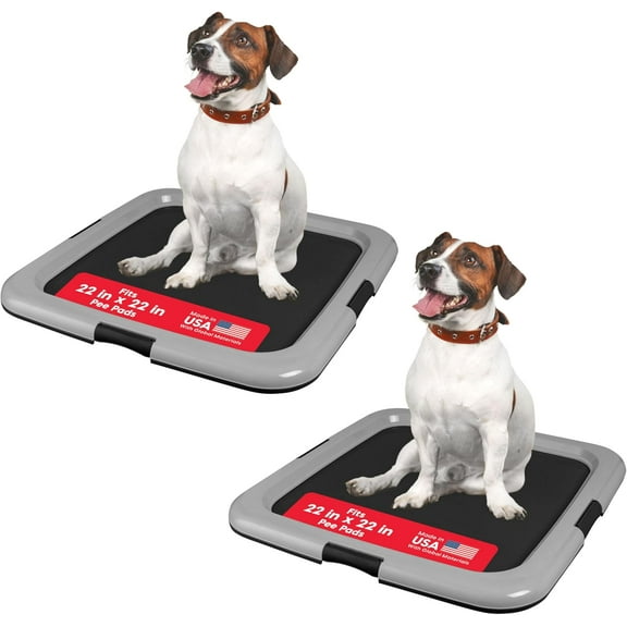IRIS USA Pee Pad Holder - for Regular Sized Dog Secured Latches, Non-Skid Feet, Black/Gray, 2Pk