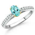 thumbnail image 2 of Gem Stone King 10K White and Yellow Gold Blue Apatite and White Lab Grown Diamond Engagement Ring for Women (0.70 Cttw, Oval 6X4MM, Gemstone Birthstone, Size 6), 2 of 4