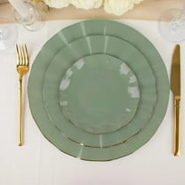 Balsa Circle 10 Dusty Sage 6" Round Disposable Salad Dinner Plastic Plates Gold Wavy Trim Wedding Party Tableware