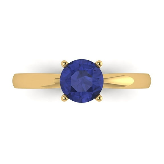 1 ct Round Cut Simulated Tanzanite Solitaire Engagement Ring for Women in 14K Yellow Gold